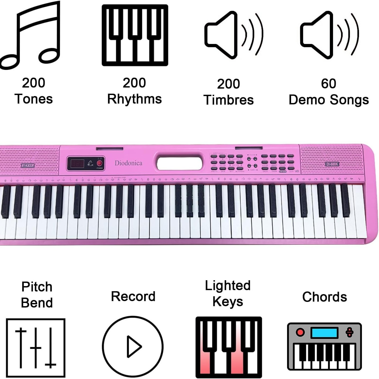 Diodonica 61-Key Lighted Beginner Keyboard Piano: image 2