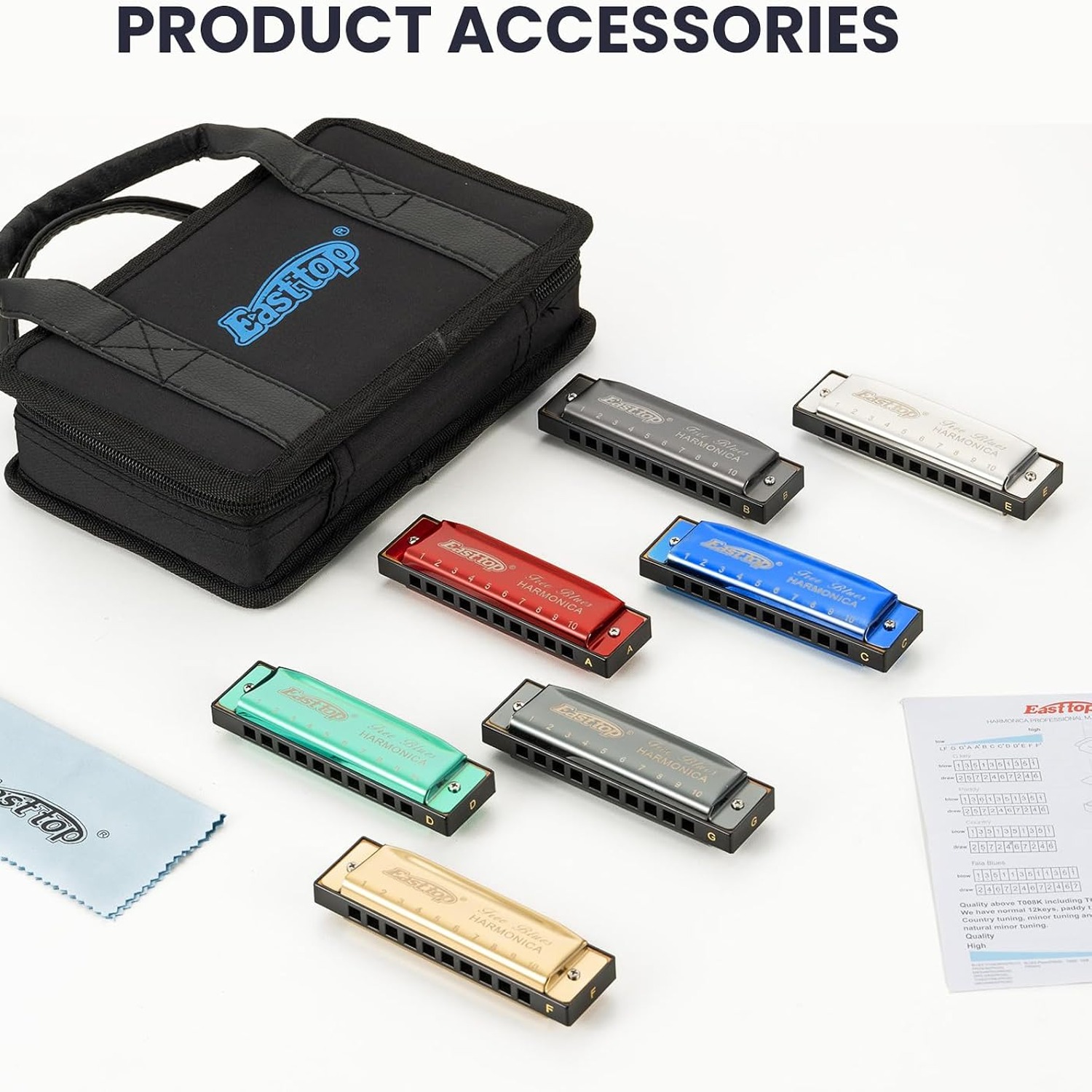 East Top 7-Key Diatonic Harmonica Set with Canvas Case