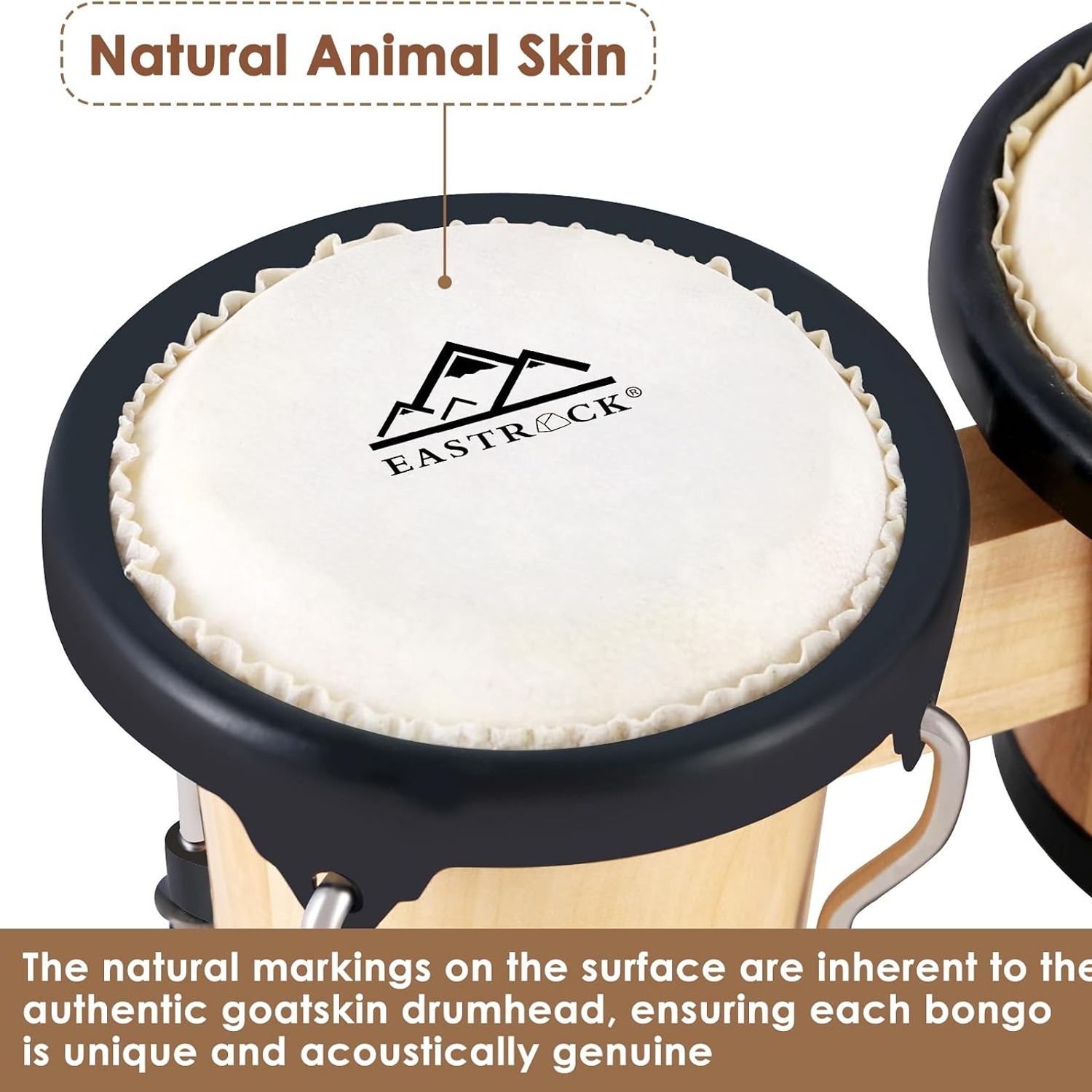 EASTROCK 4 and 5 Inch Tunable Wood Bongo Drum Set with Carry Bag