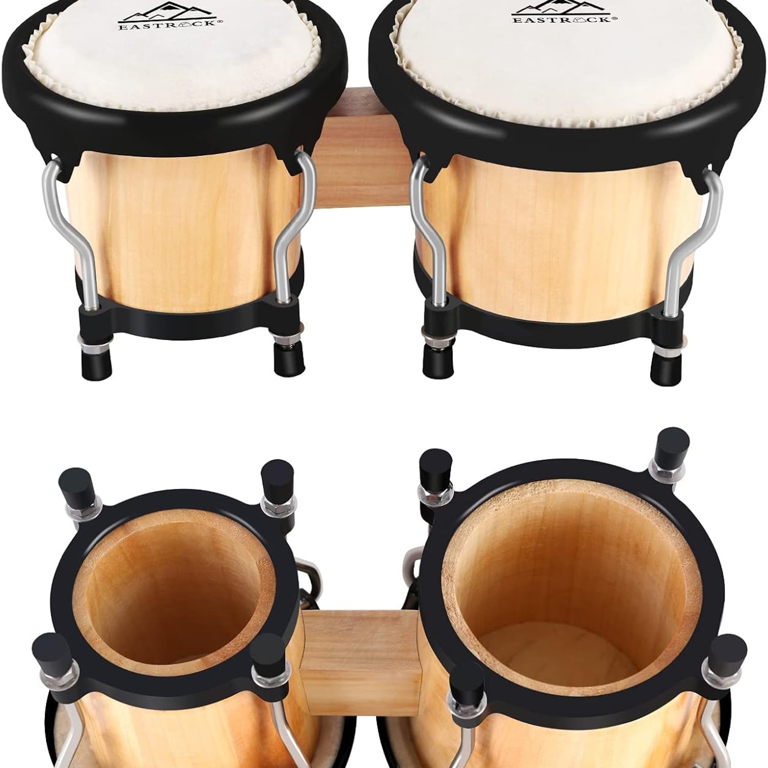 EASTROCK 4 and 5 Inch Tunable Wood Bongo Drum Set with Carry Bag