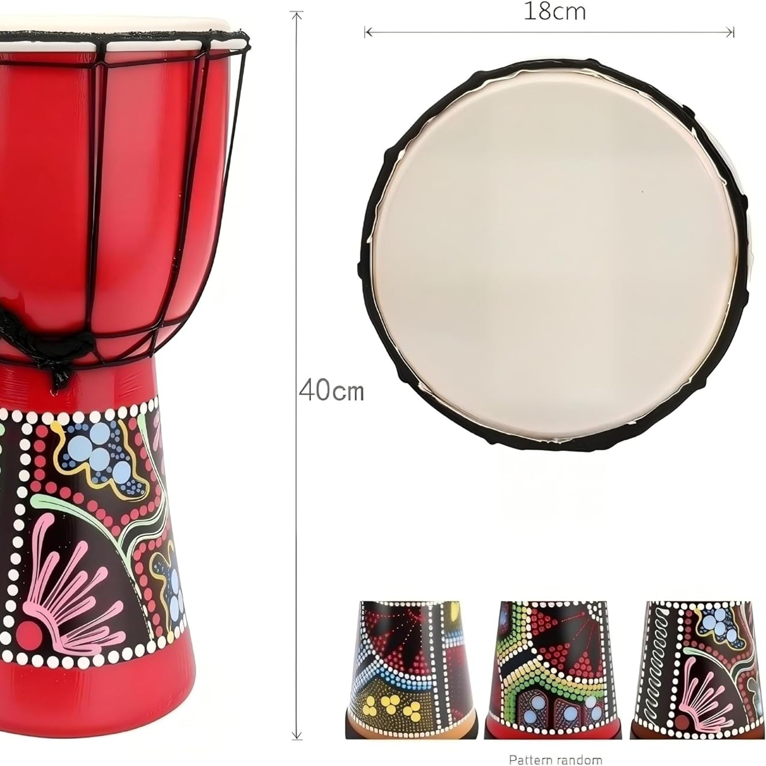 Hand-Painted Mahogany Djembe Drum with Goatskin Head