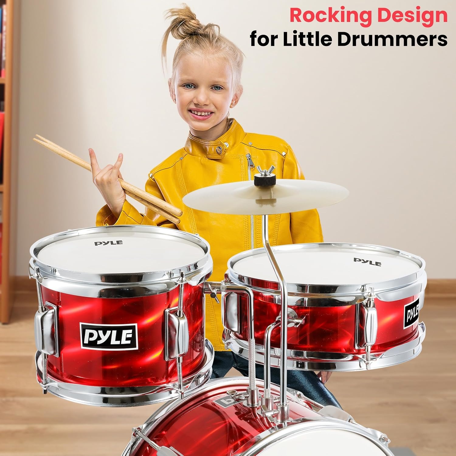 Pyle 3-Piece Kids Drum Kit with Cymbal, Pedal, Throne and Sticks