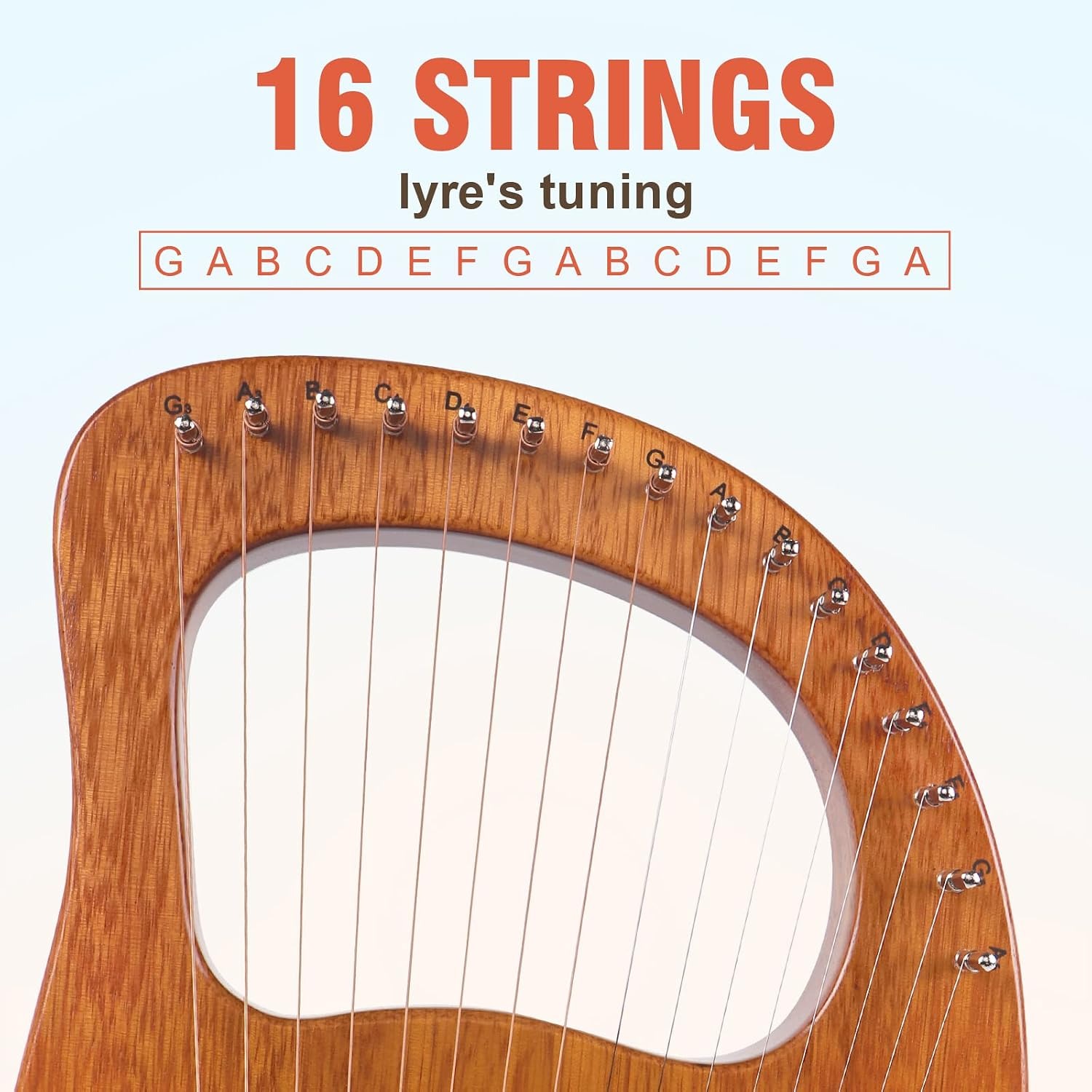 AKLOT 16 String Mahogany Lyre Harp with Gig Bag and Tuning Tools
