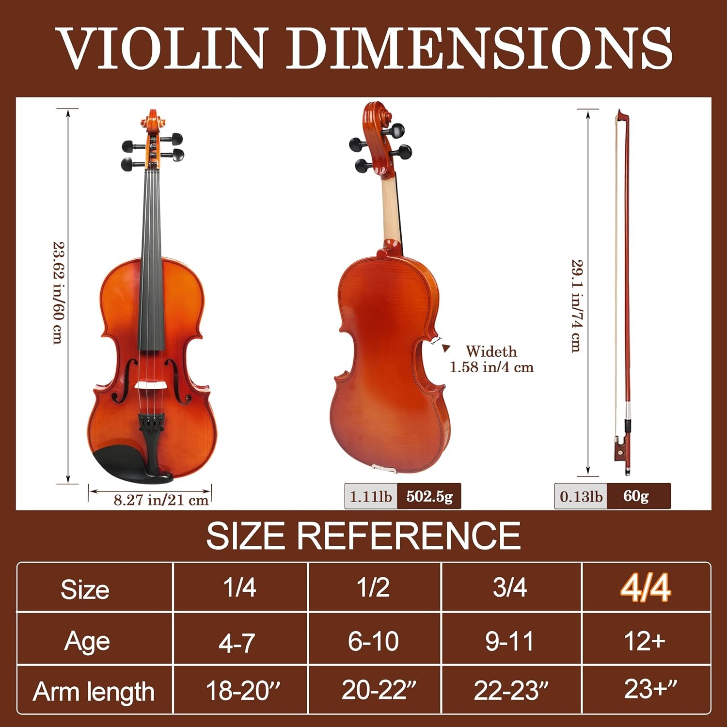 DIGERVY 4/4 Full Size Violin Kit with Case, Bow and Rosin